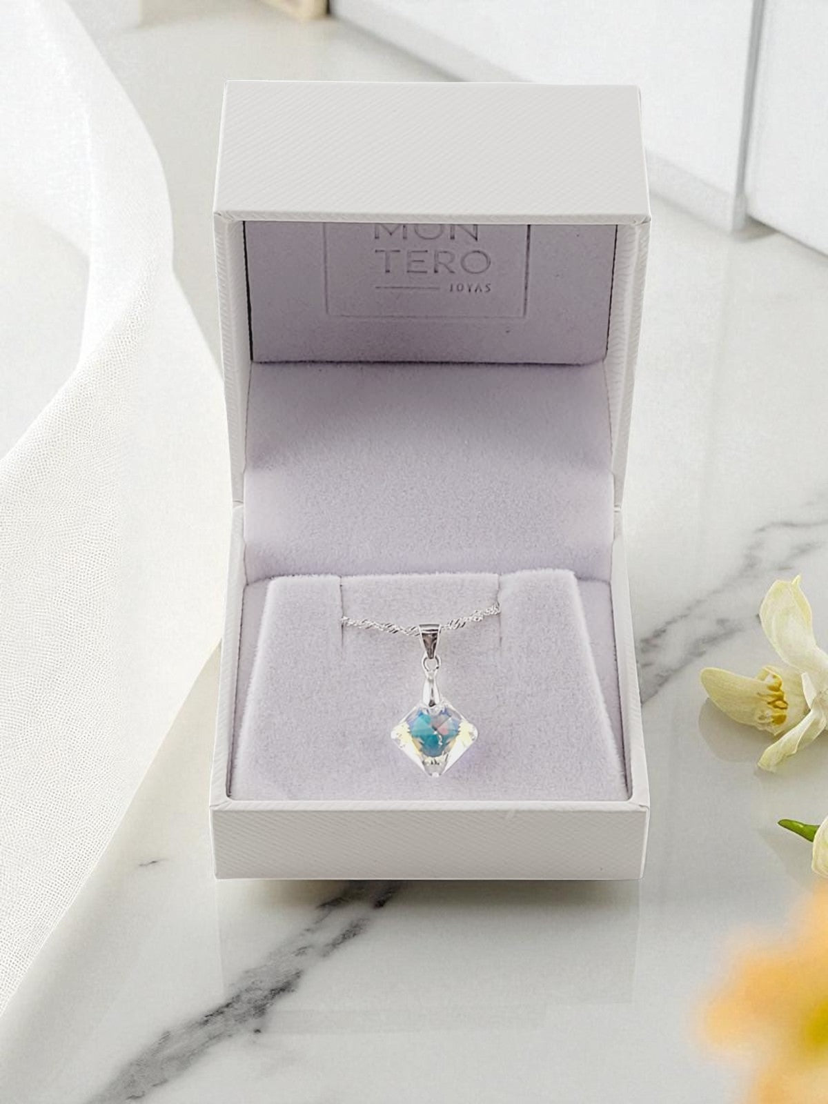 Collar Cristina Plata 925 Cristal Genuino Aurora Boreal