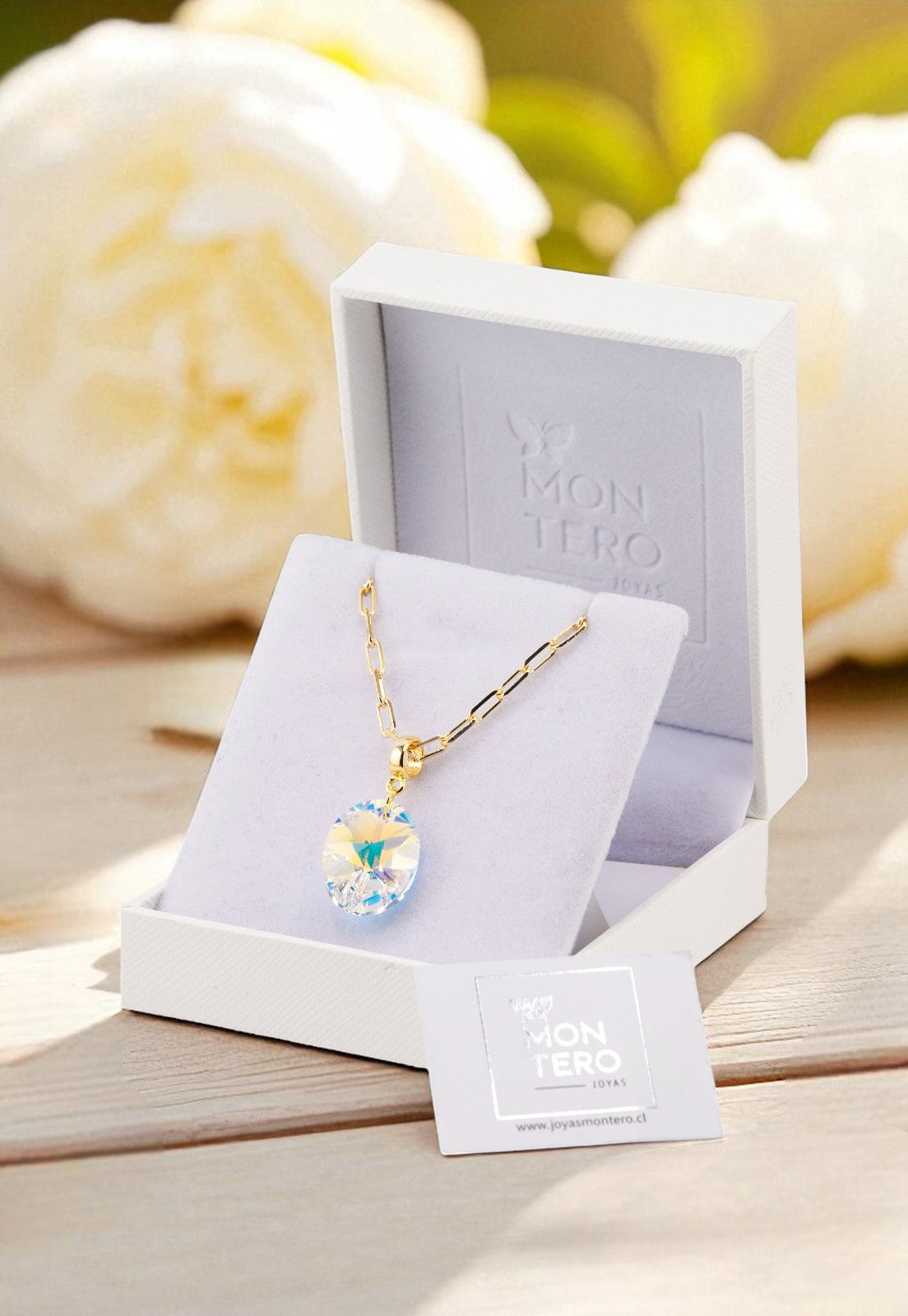 Collar Chiara Praga Gold 24K Cristal Genuino Aurora Boreal