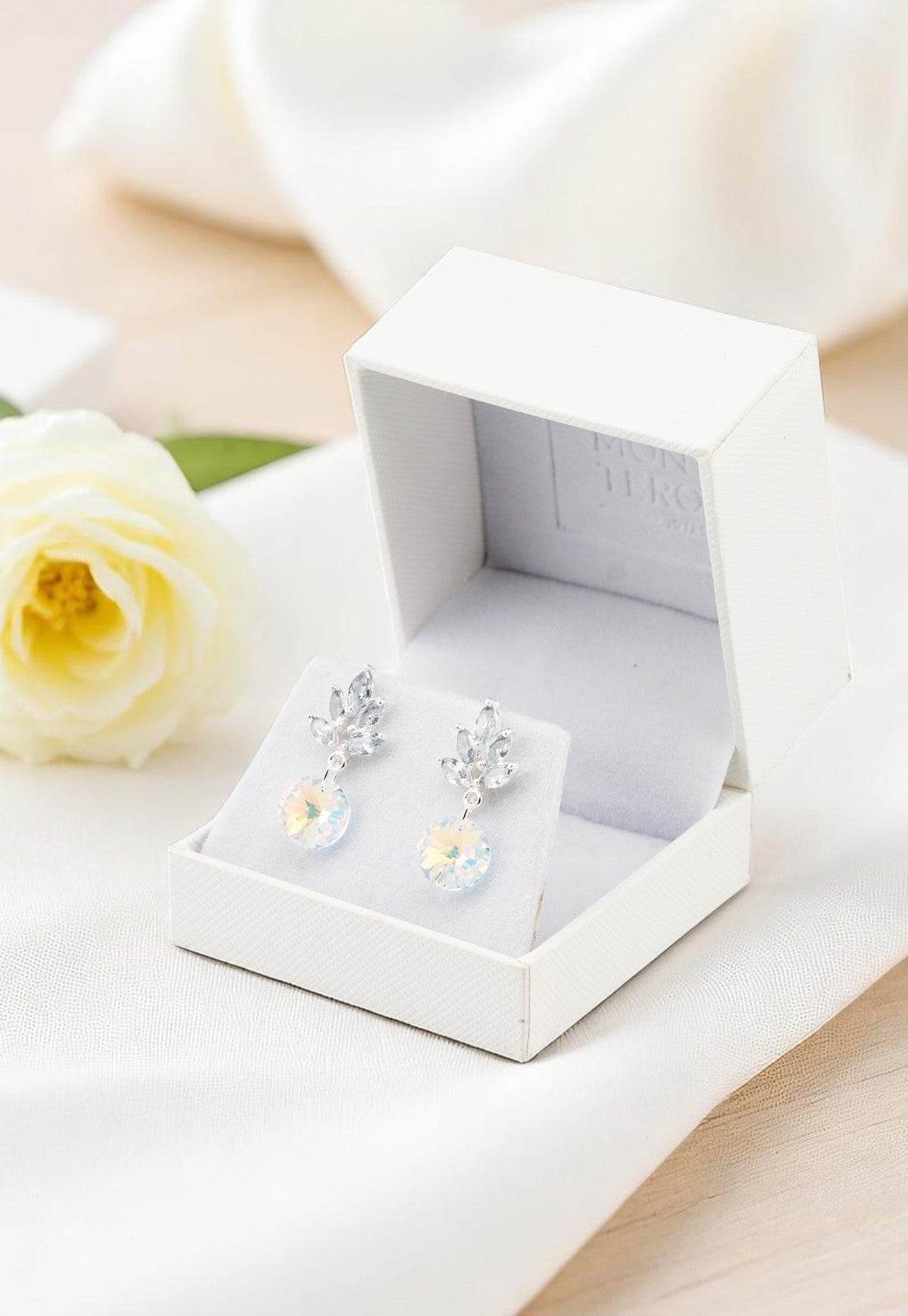 Aros Penelope Baño Oro Blanco Cristal Genuino Aurora Boreal