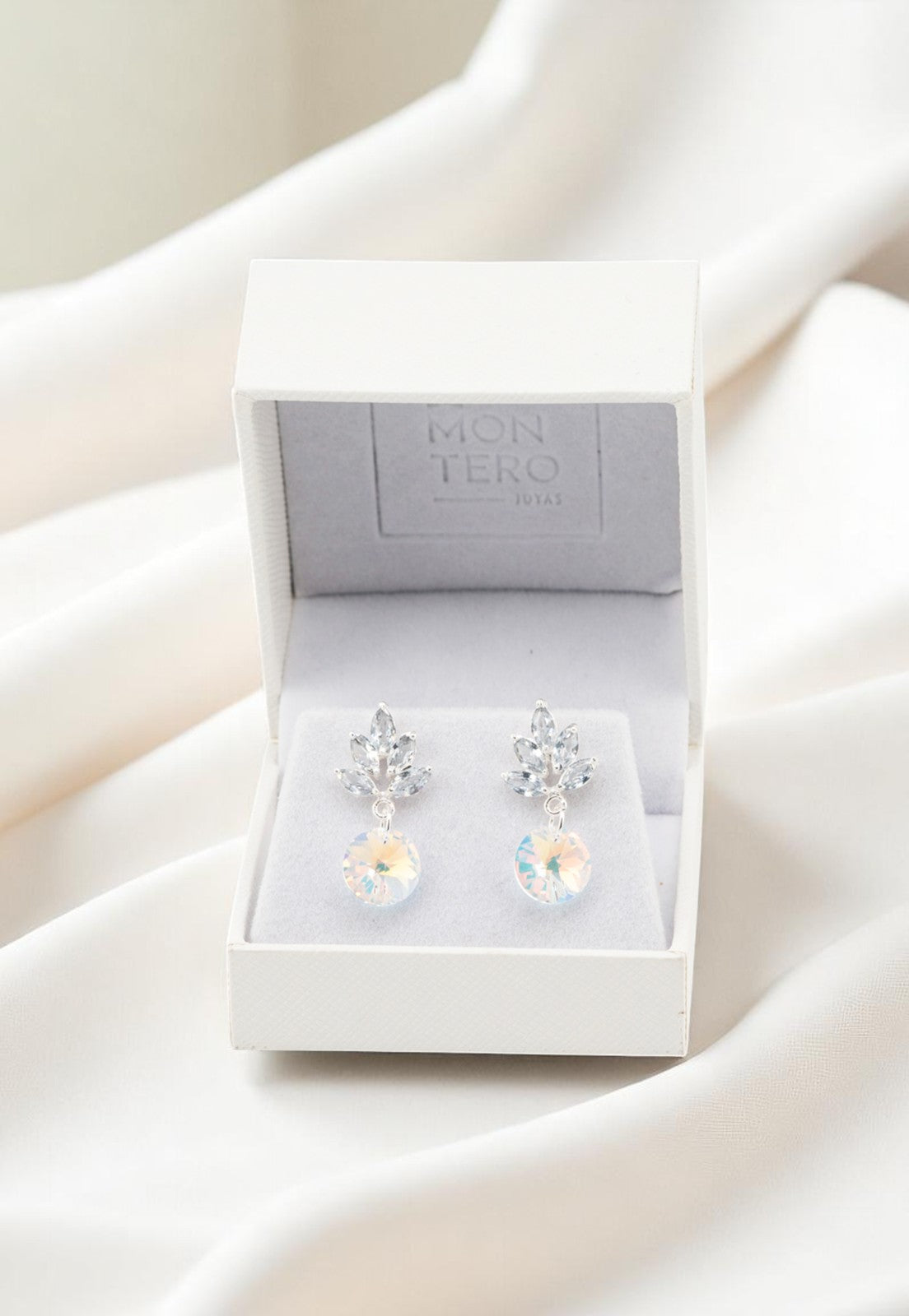 Aros Penelope Baño Oro Blanco Cristal Genuino Aurora Boreal