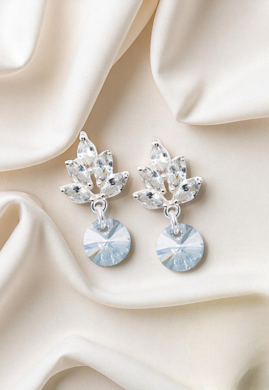 Aros Penelope Baño Oro Blanco Cristal Genuino Blue Shade
