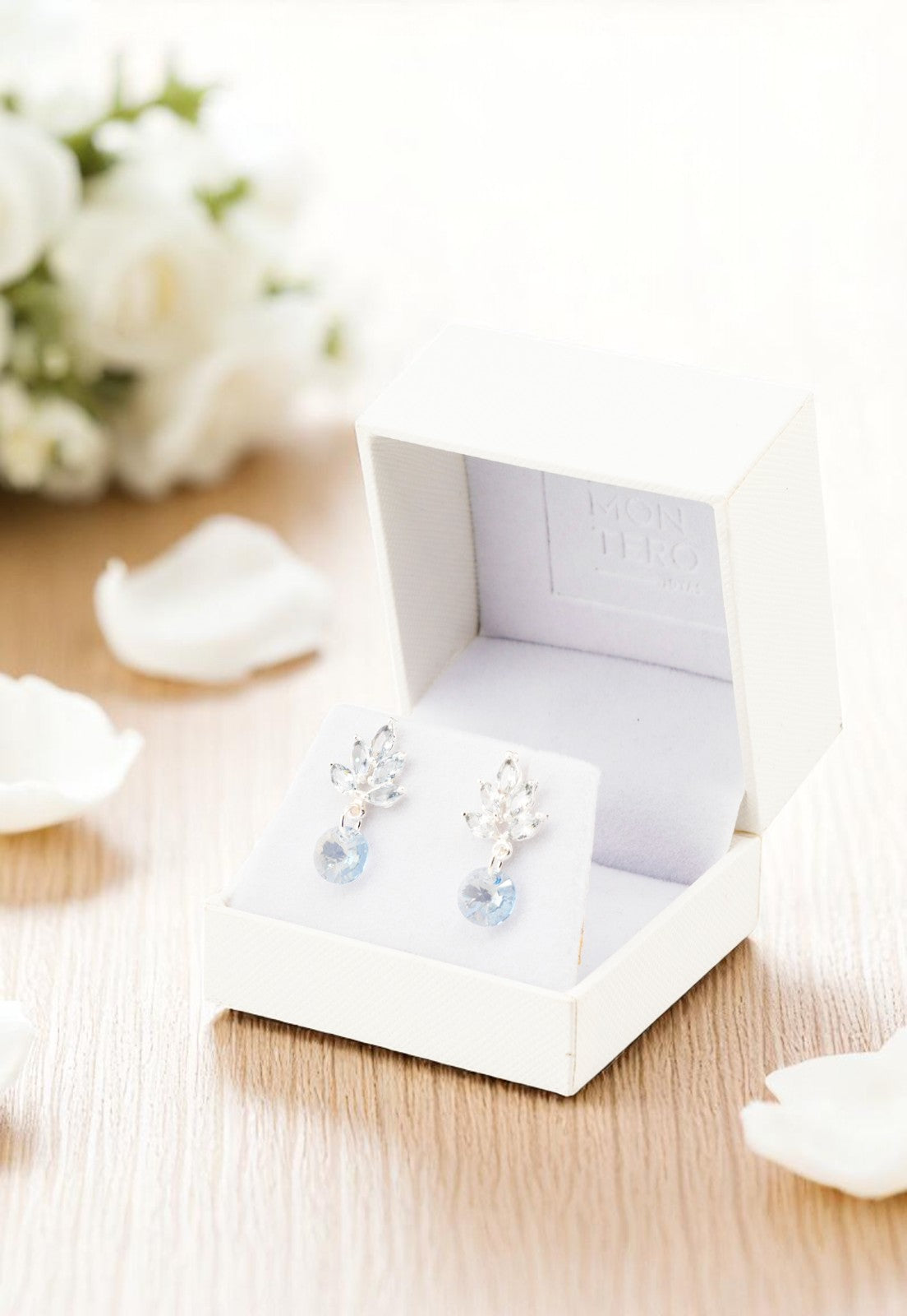 Aros Penelope Baño Oro Blanco Cristal Genuino Blue Shade