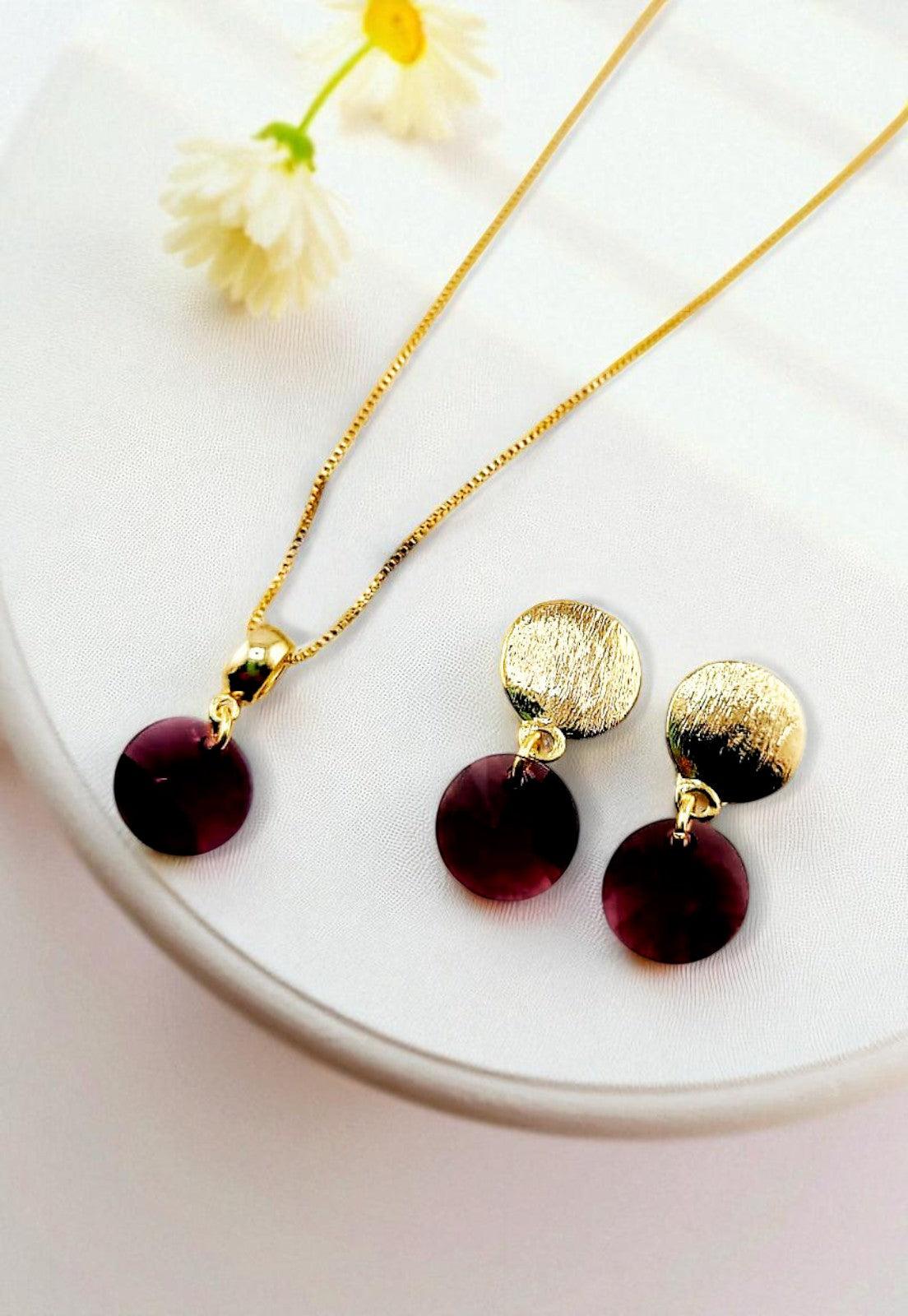 Conjunto Amelia Gold 24K Cristal Genuino Amethyst