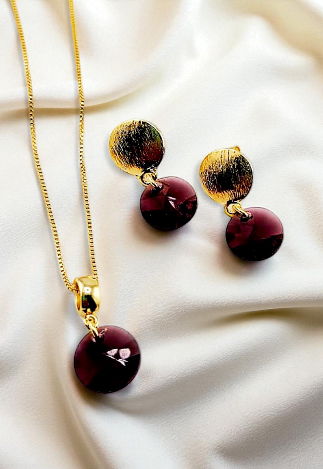 Conjunto Amelia Gold 24K Cristal Genuino Amethyst