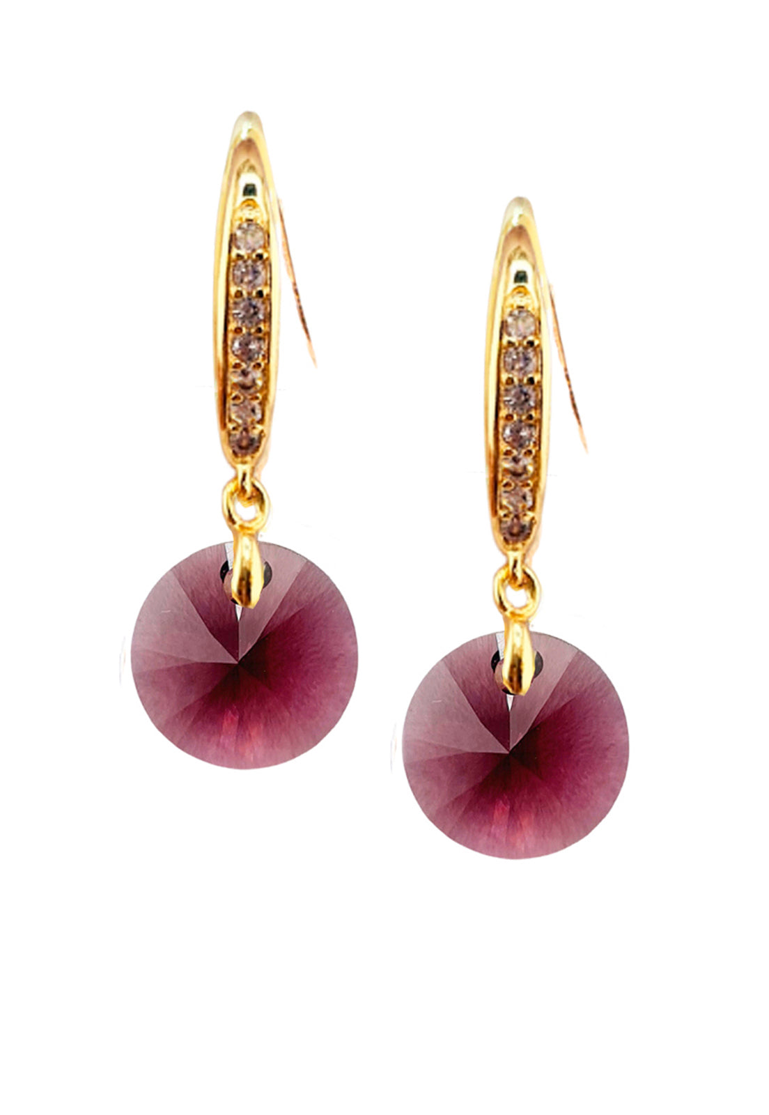 Aros Aurora Gold 24K Cristal Genuino Amatista