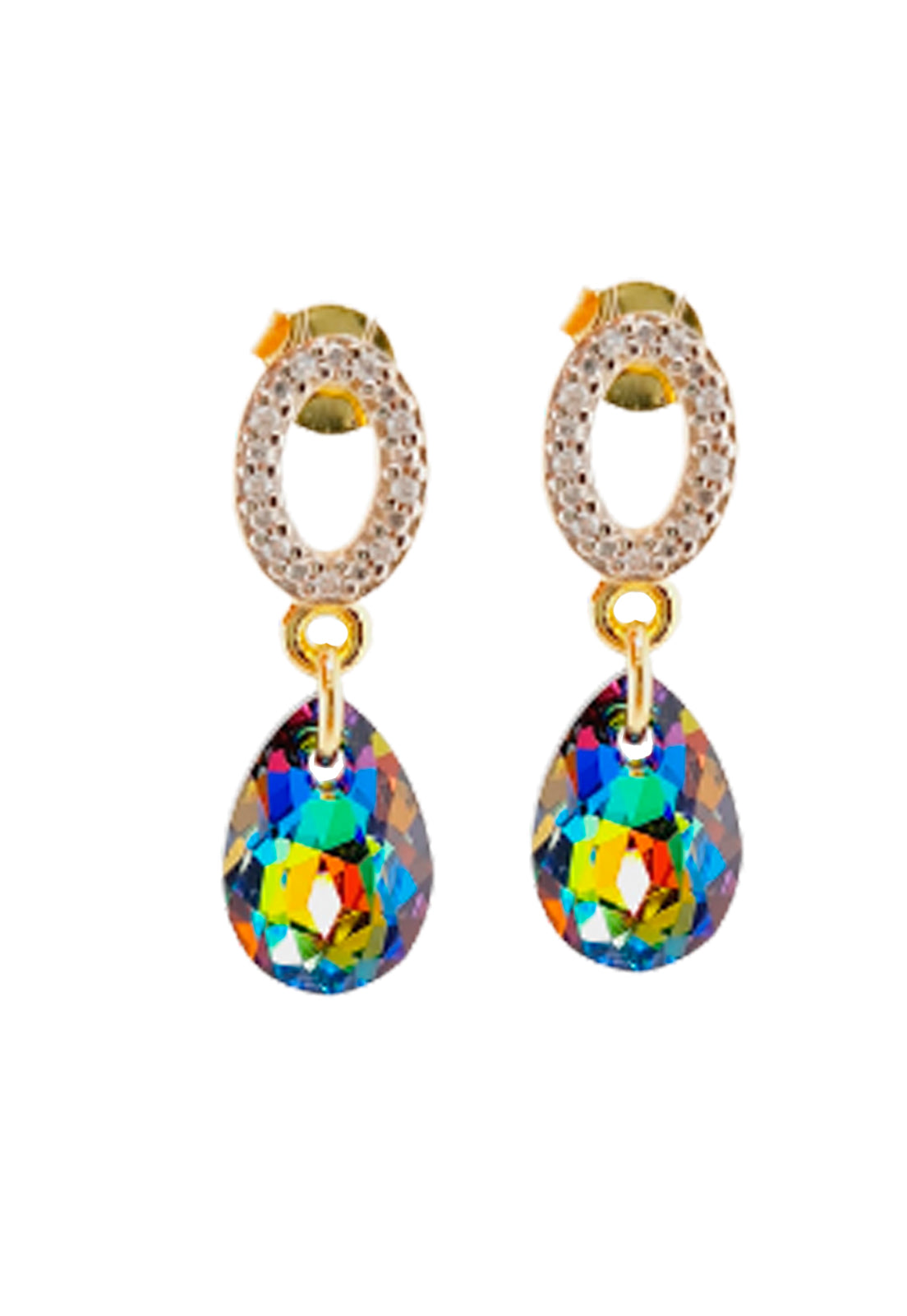 Aros Gota de Luz Gold 24k Cristal Genuino Vitral Medium