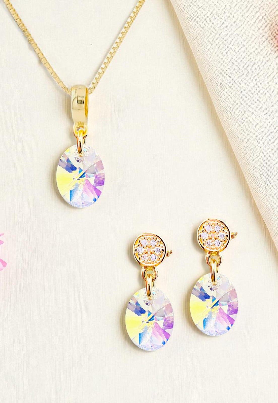 Conjunto Praga Baño Oro 24K Cristal Genuino Aurora Boreal