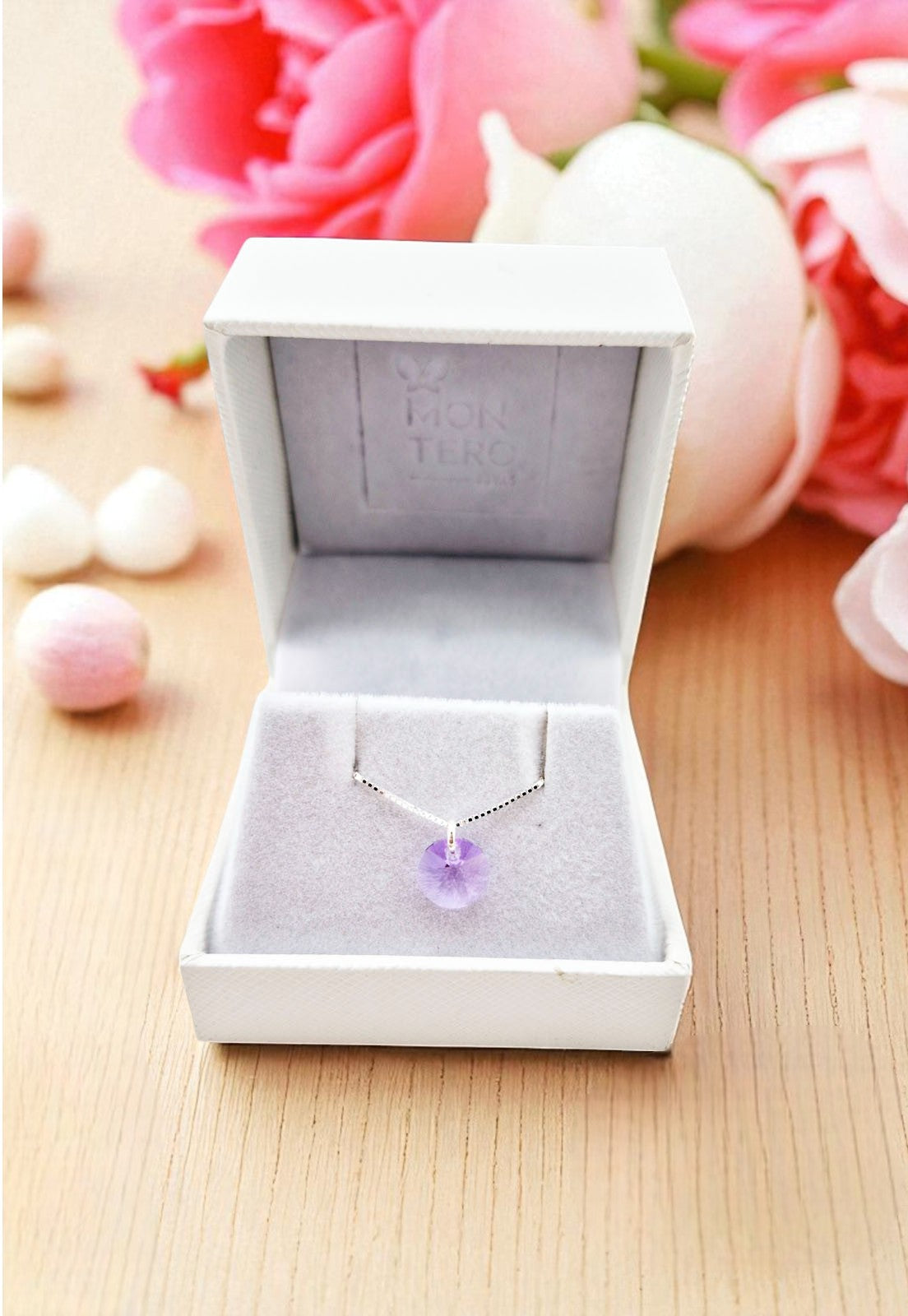 Collar Punto de Luz Plata 925 Cristal Genuino Violet
