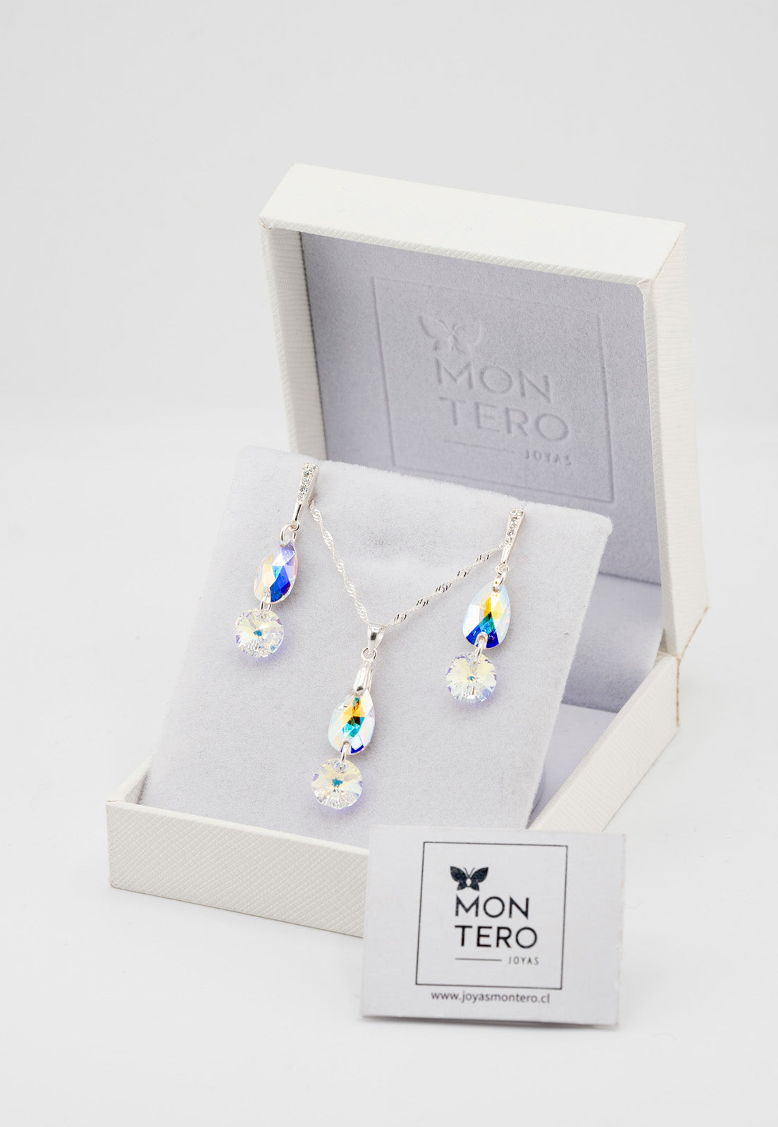 Conjunto Manuela Plata 925 Cristal Genuino Aurora Boreal
