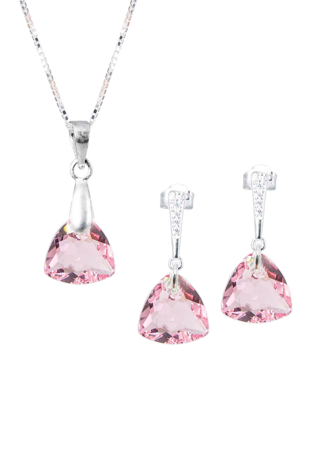 Aros + Collar Conjunto Camila Plata 925 Cristal Genuino Light Rose