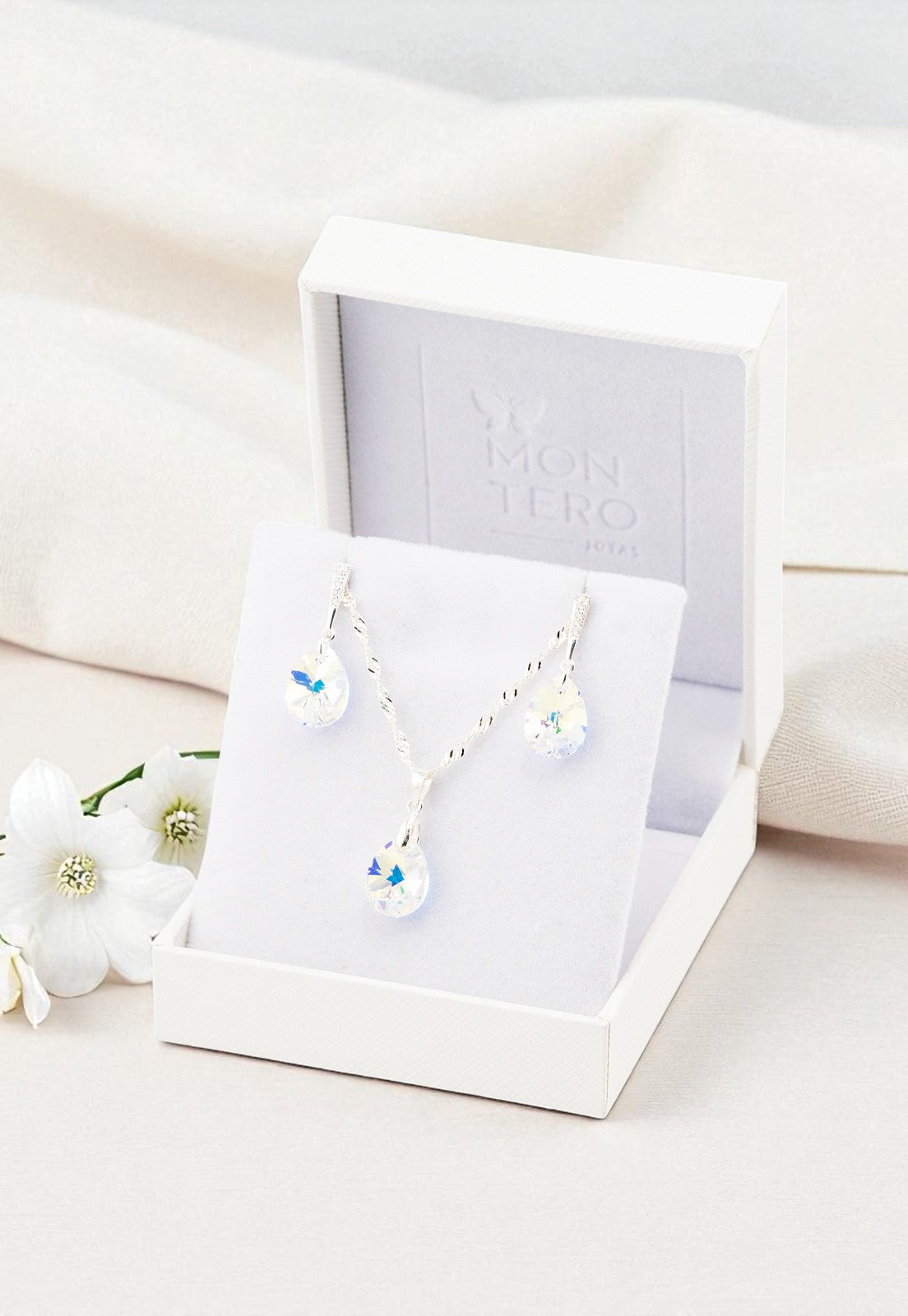 Conjunto Encanto Plata 925 Cristal Genuino Aurora Boreal