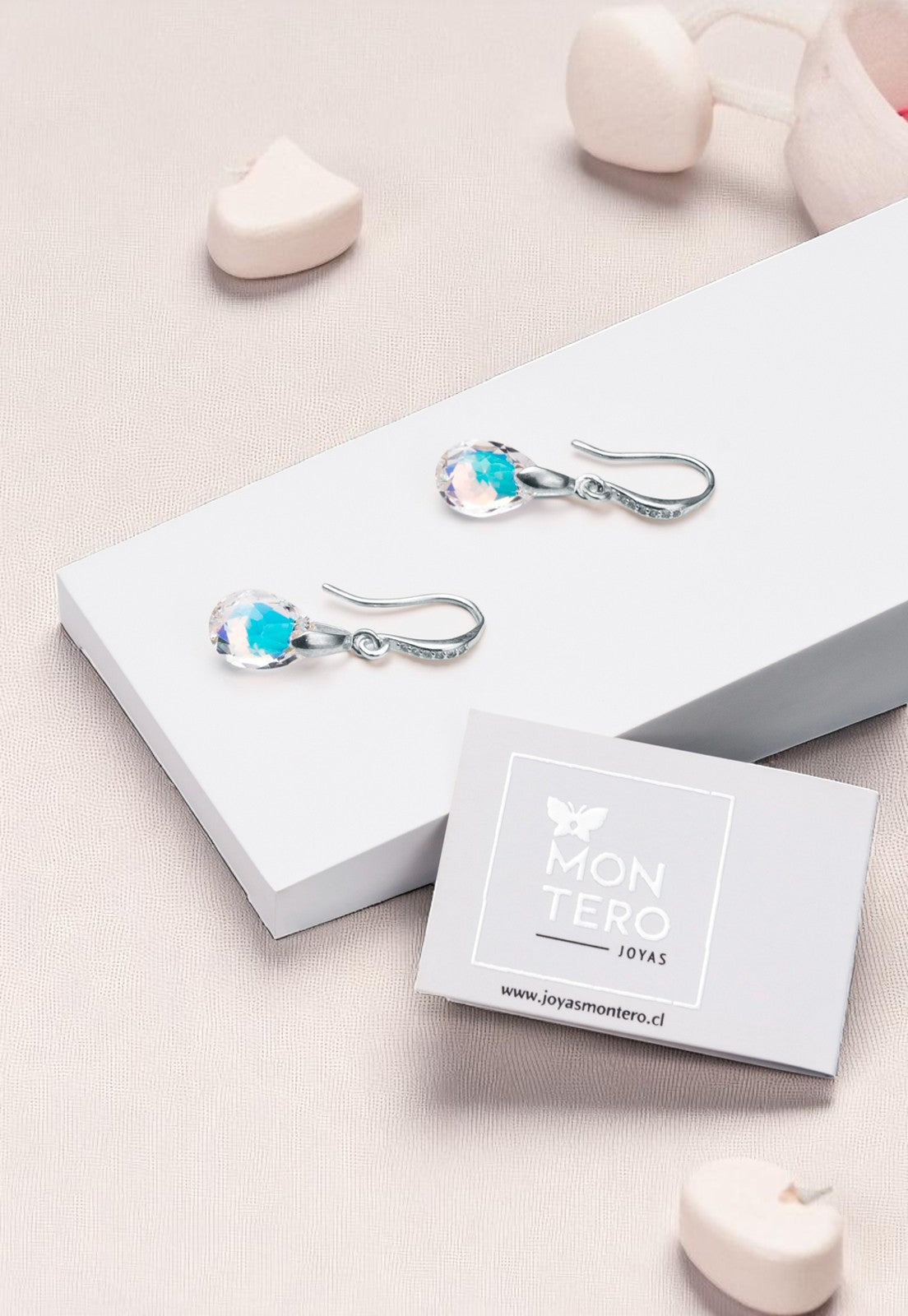 Aros Gota de Luz Plata 925 Cristal Genuino Aurora Boreal