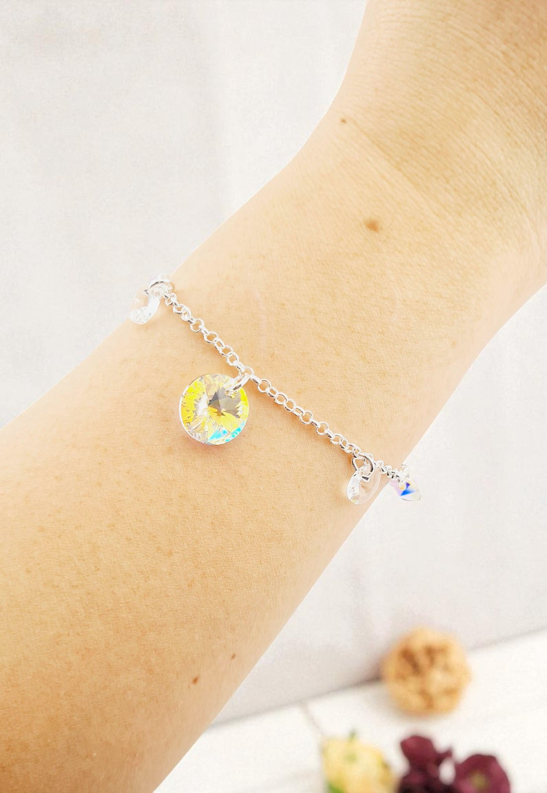 Pulsera Nepal Plata 925 Cristal Genuino Aurora Boreal