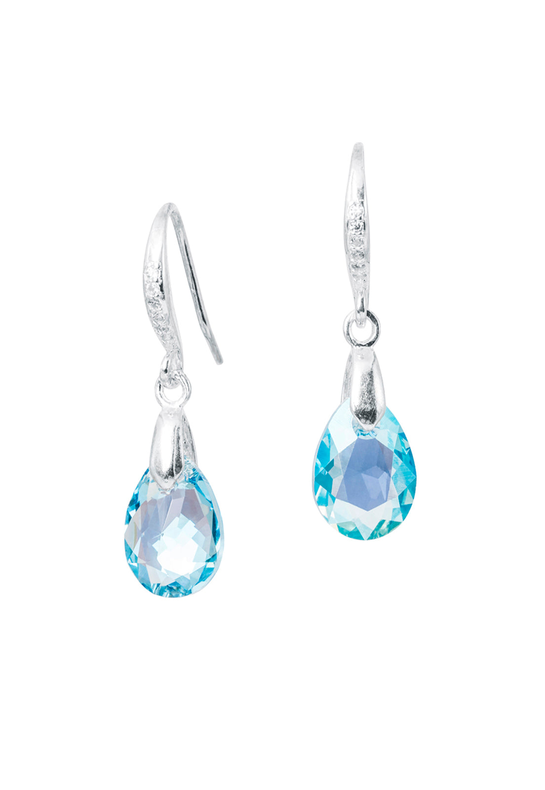 Aros Gota de Luz Plata 925 Cristal Genuino Aquamarine