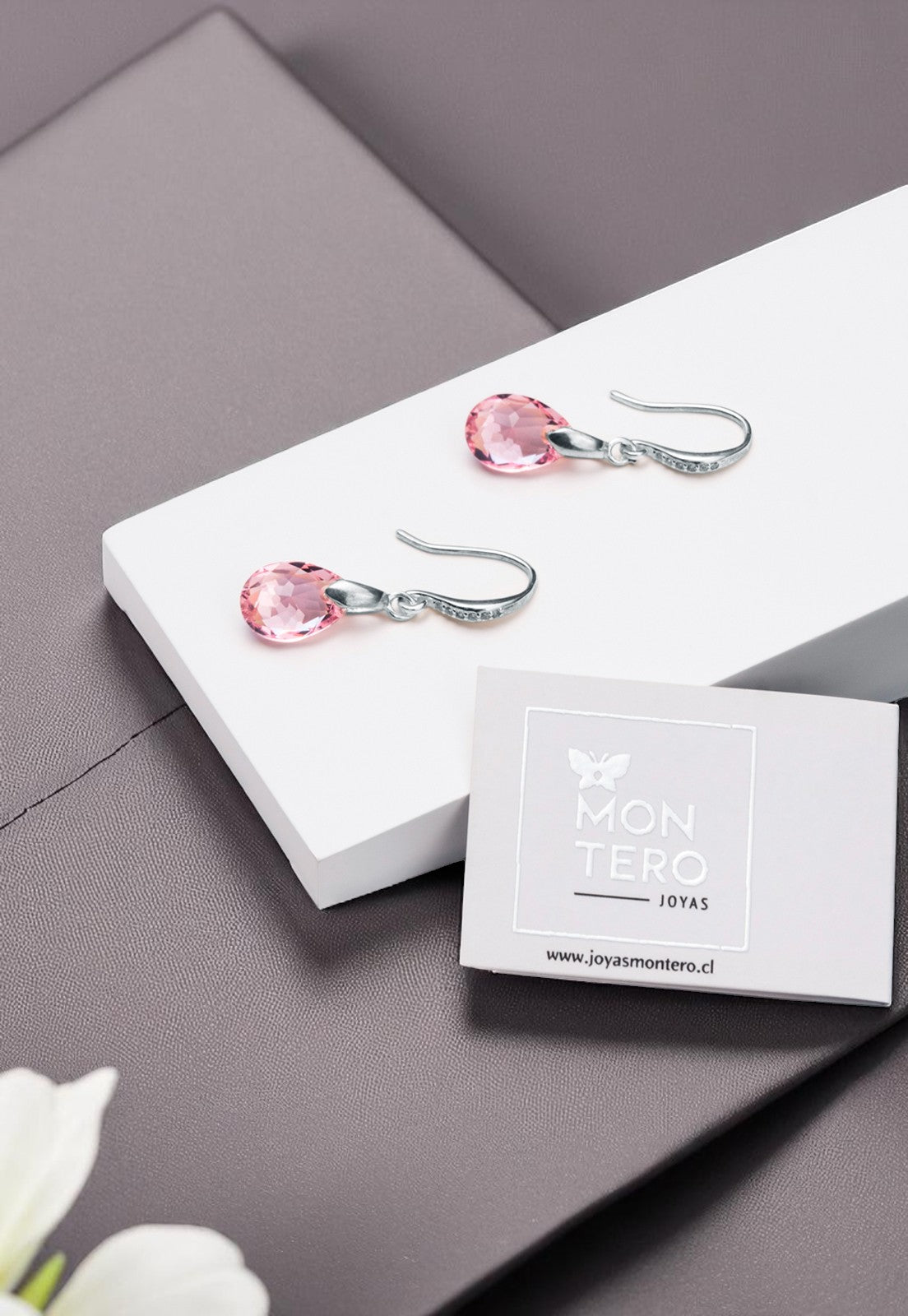 Aros Gota de Luz Plata 925 Cristal Genuino Light Rose