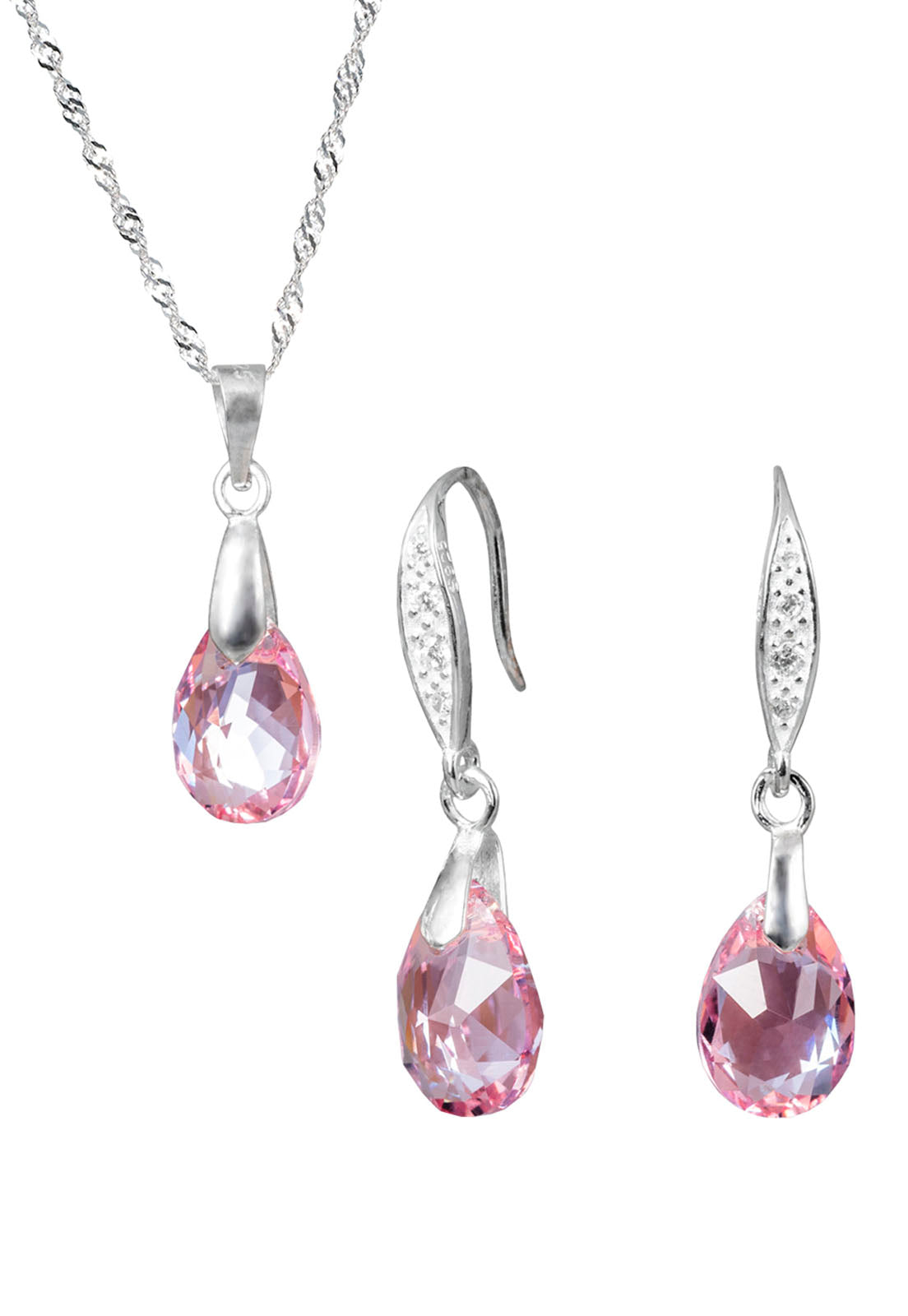 Conjunto Milan Plata 925 Cristal Genuino Light Rose