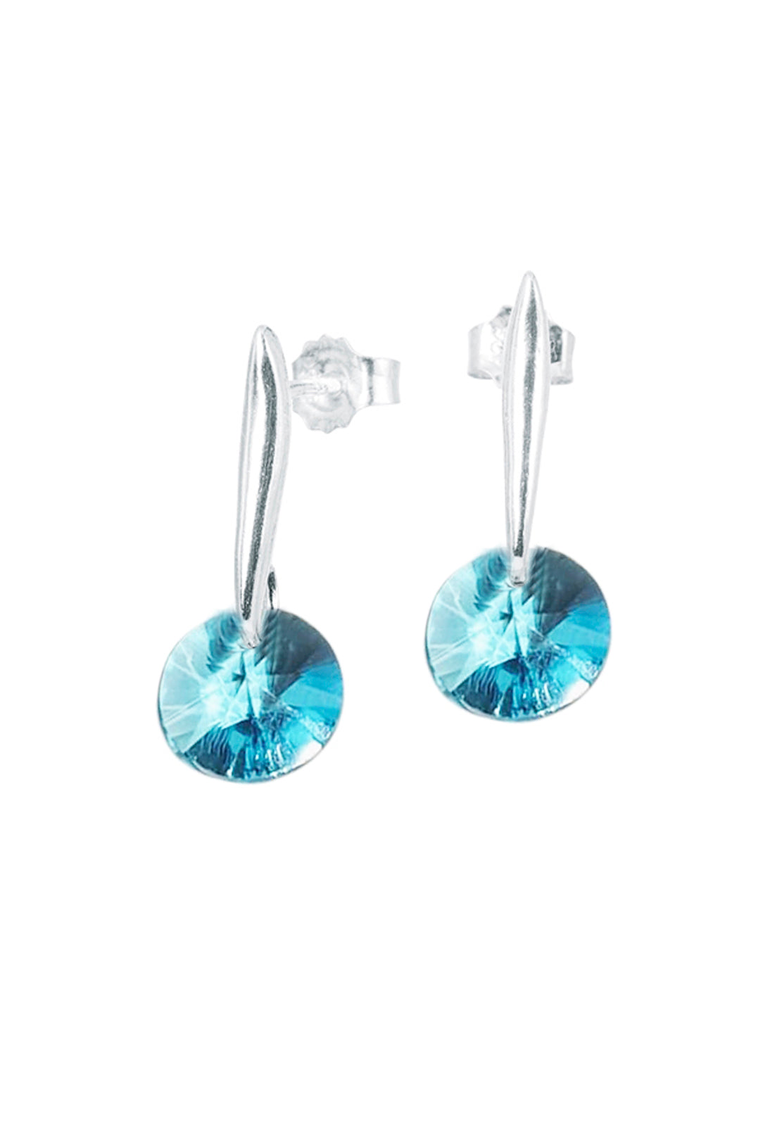 Aros Punto De Luz Plata 925 Cristal Genuino Turquesa