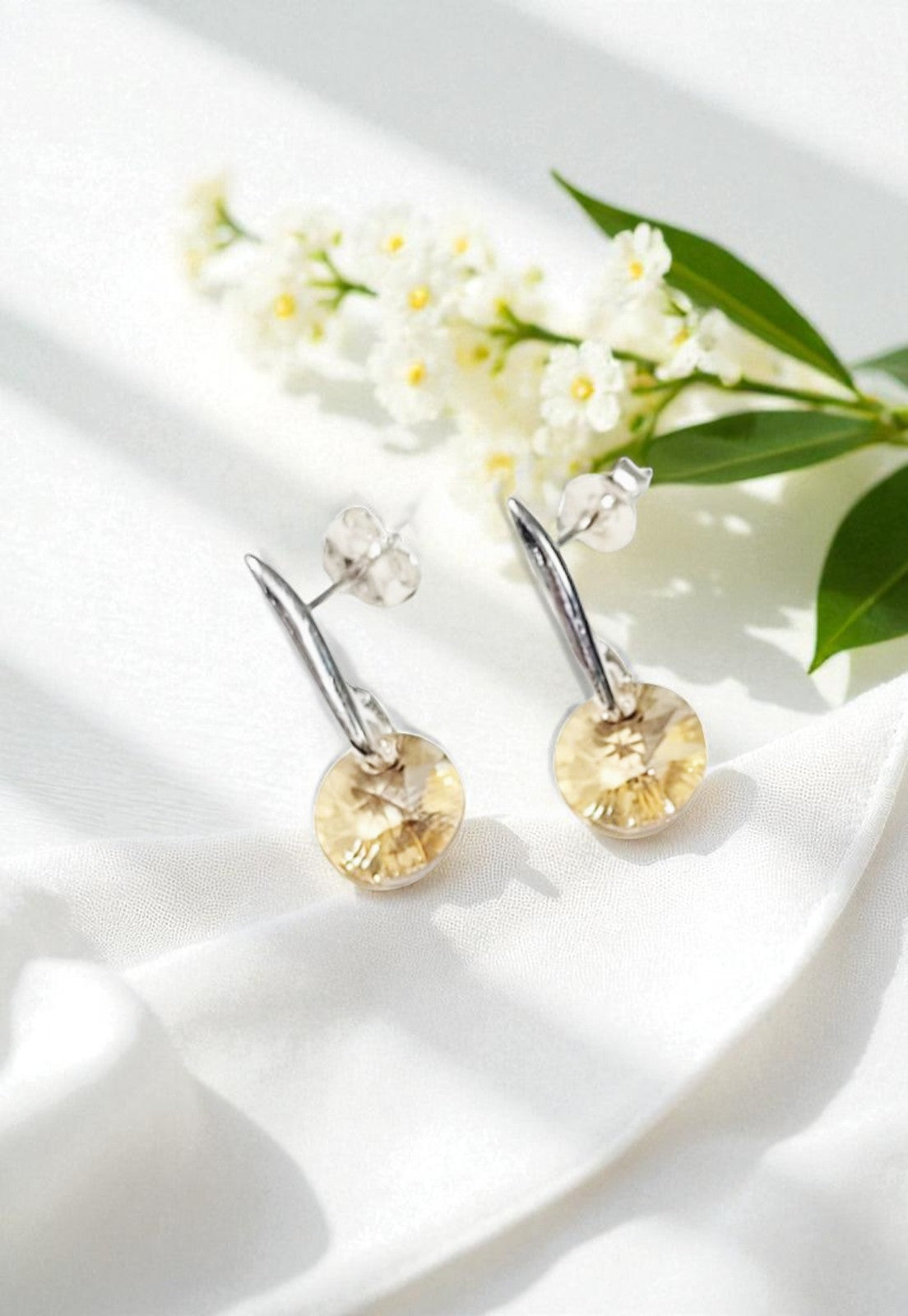 Aros Punto De Luz Plata 925 Cristal Genuino Golden Shadow