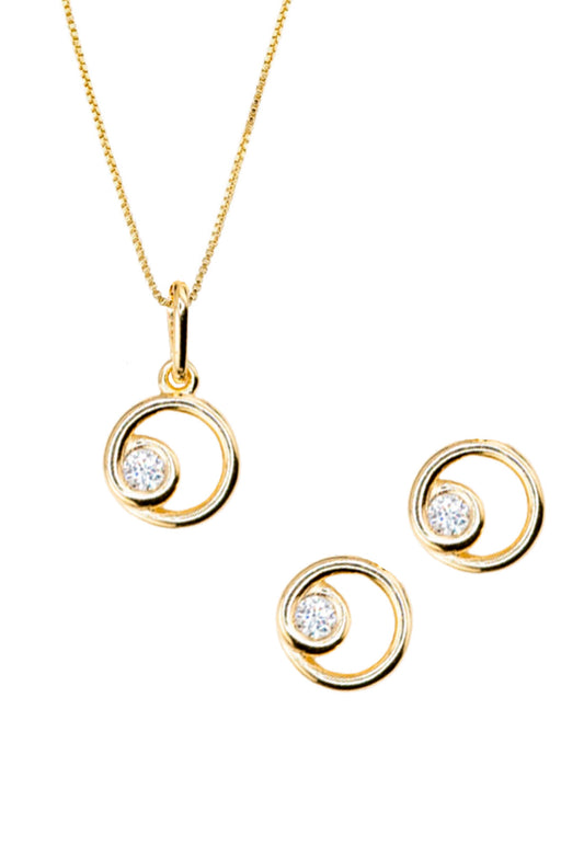 Conjunto Sofia Gold Baño de Oro Con Circon Blanco