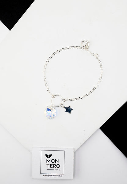 Pulsera Lia Plata Italiana 925 Cristal Genuino Aurora Boreal