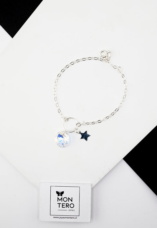 Pulsera Lia Plata Italiana 925 Cristal Genuino Aurora Boreal