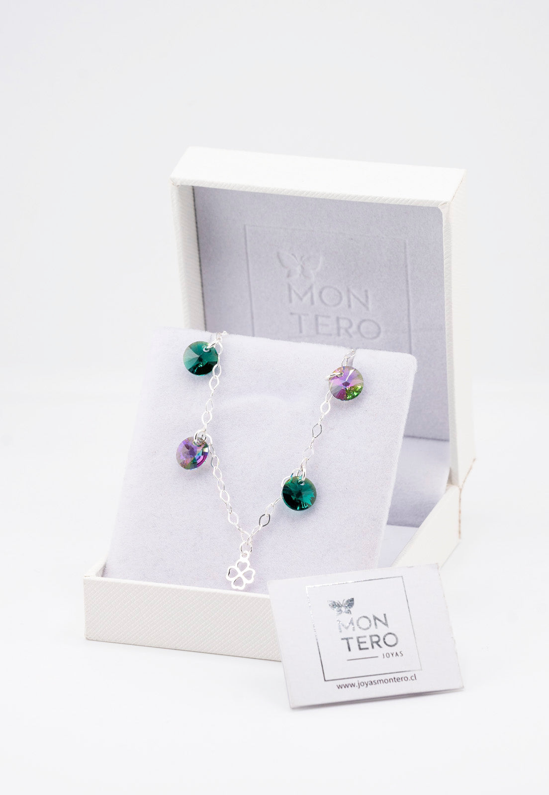 Pulsera Luky Plata Italiana 925 Cristal Genuino Emerald