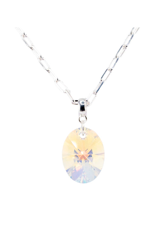 Collar Chiara Praga Baño Oro Blanco Cristal Genuino Aurora Boreal