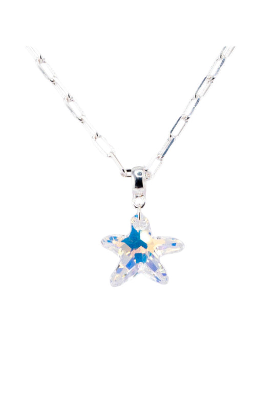 Collar Chiara Sicilia Baño Oro Blanco Cristal Genuino Aurora Boreal