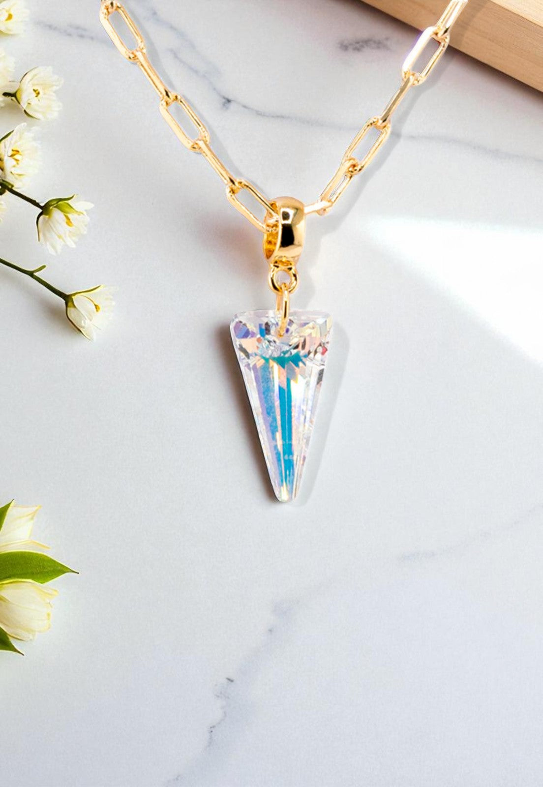 Collar Chiara Roma Gold 24K Cristal Genuino Aurora Boreal