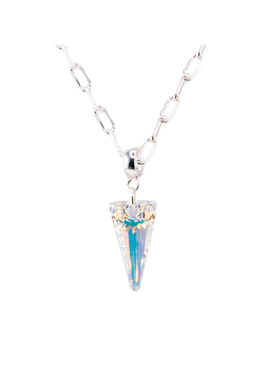 Collar Chiara Roma Baño Oro Blanco Cristal Genuino Aurora Boreal