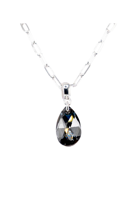 Collar Chiara Palermo Baño Oro Blanco Cristal Genuino Silver Night