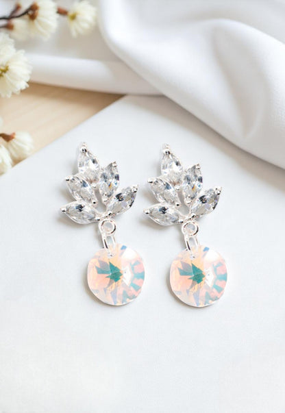 Aros Penelope Baño Oro Blanco Cristal Genuino Aurora Boreal