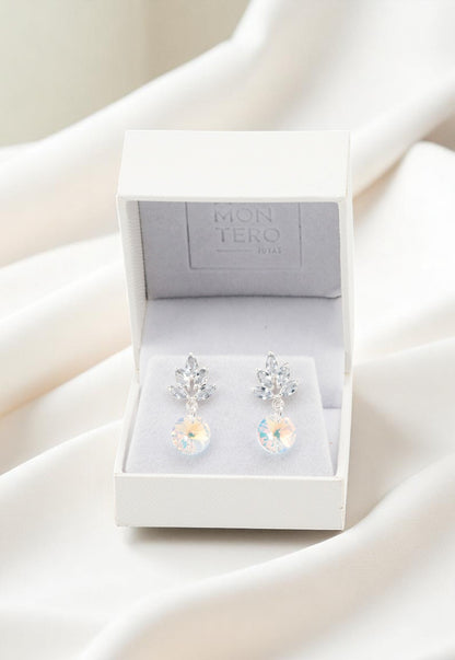Aros Penelope Baño Oro Blanco Cristal Genuino Aurora Boreal