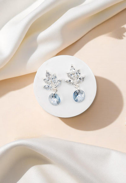 Aros Penelope Baño Oro Blanco Cristal Genuino Blue Shade