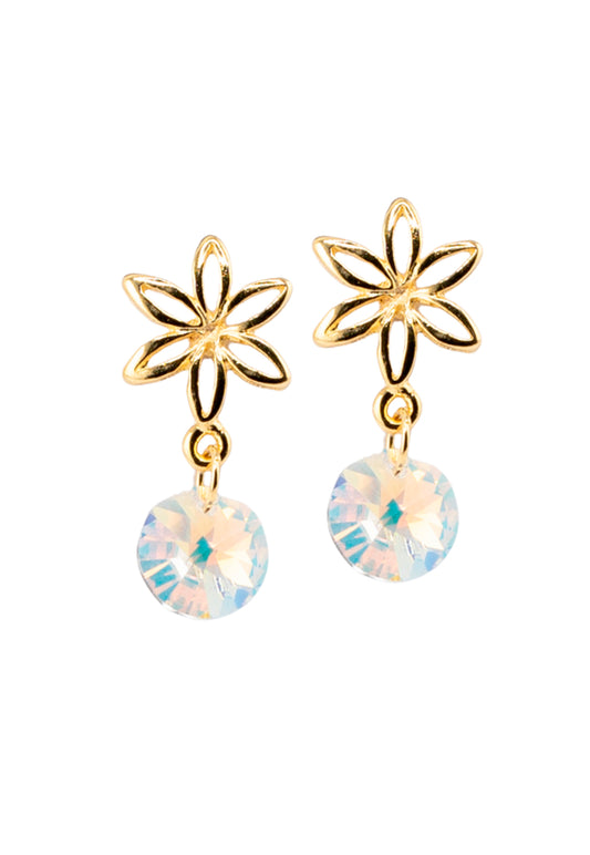 Aros Elsa Baño de Oro 24k Cristal Genuino Aurora Boreal