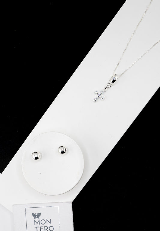 Conjunto Noah Baño de Oro Blanco y Microcircones Blancos