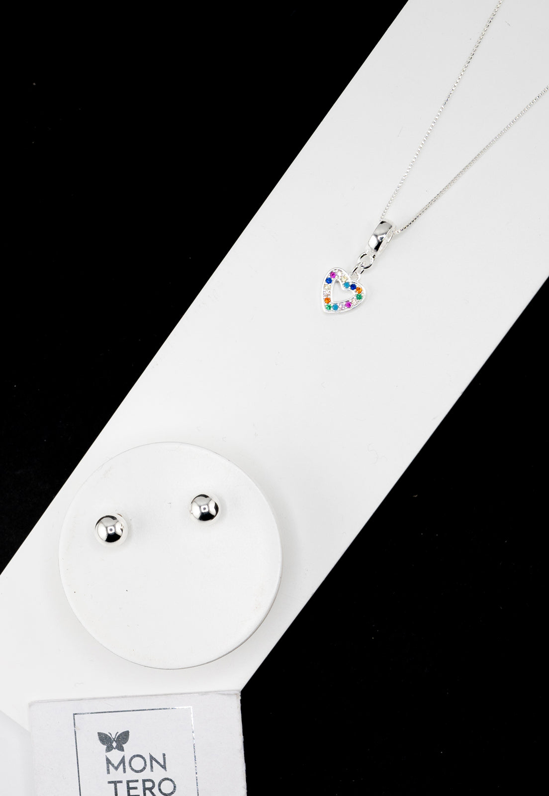 Conjunto Leia Baño de Oro Blanco y Microcircones de Colores