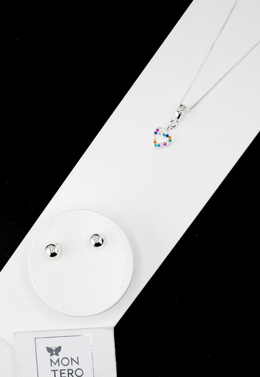 Conjunto Leia Baño de Oro Blanco y Microcircones de Colores