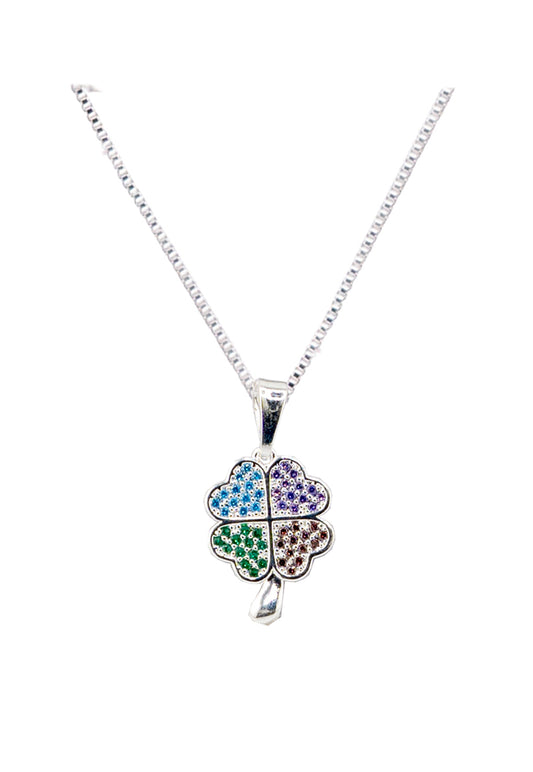 Collar Trebol Colores Baño Oro Blanco Microcircones