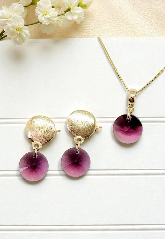 Conjunto Amelia Gold 24K  Cristal Genuino Amethyst