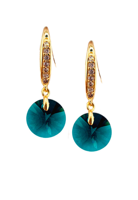 Aros Aurora Gold 24K Cristal Genuino Emerald