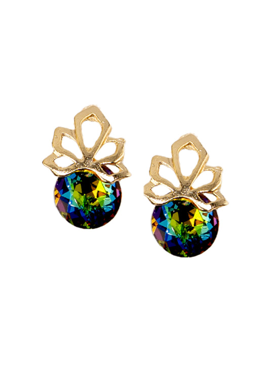 Aros Bali Gold 24K Cristal Genuino Vitral Medium