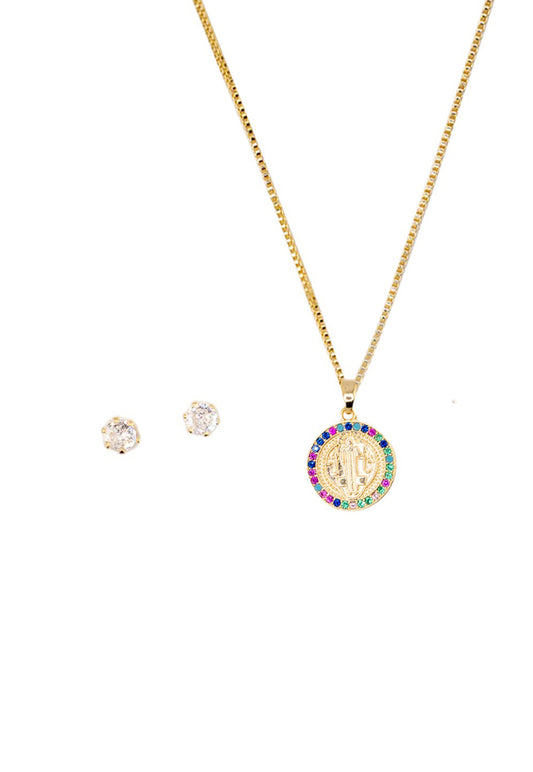 Conjunto San Benito Colores Gold Baño de Oro 24k Microcircones