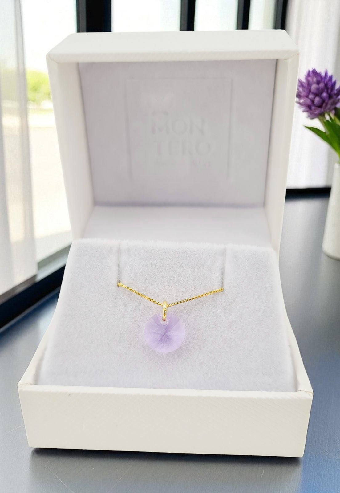 Collar Punto de Luz Gold 24K Cristal Genuino Violet