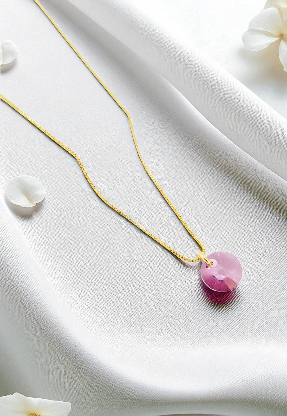 Collar Punto de Luz Gold 24k Cristal Genuino Antique Pink