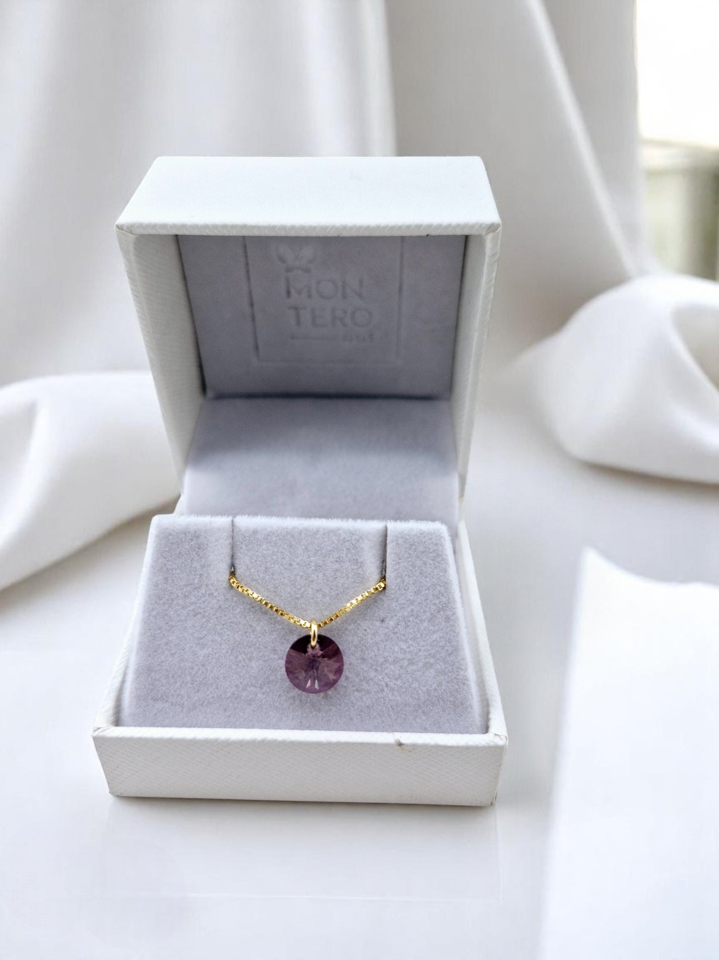 Collar Punto de Luz Gold 24k Cristal Genuino Antique Pink