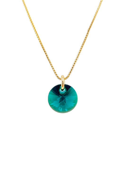 Collar Punto de Luz Gold 24k Cristal Genuino Emerald