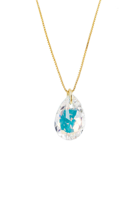 Collar Gota de Luz Gold 24K Cristal Genuino Aurora Boreal