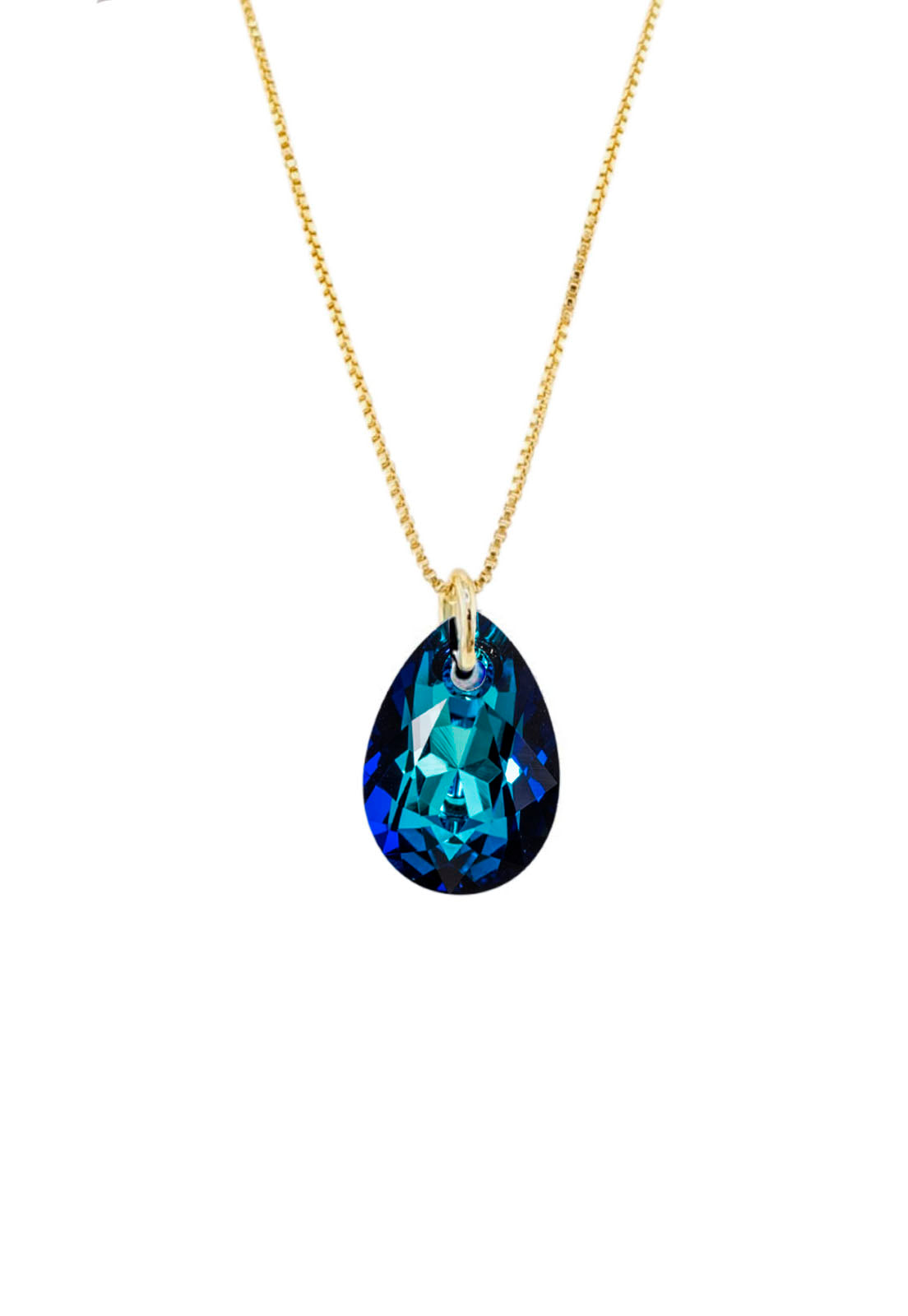 Collar Gota de Luz Gold 24K Cristal Genuino Bermuda Blue