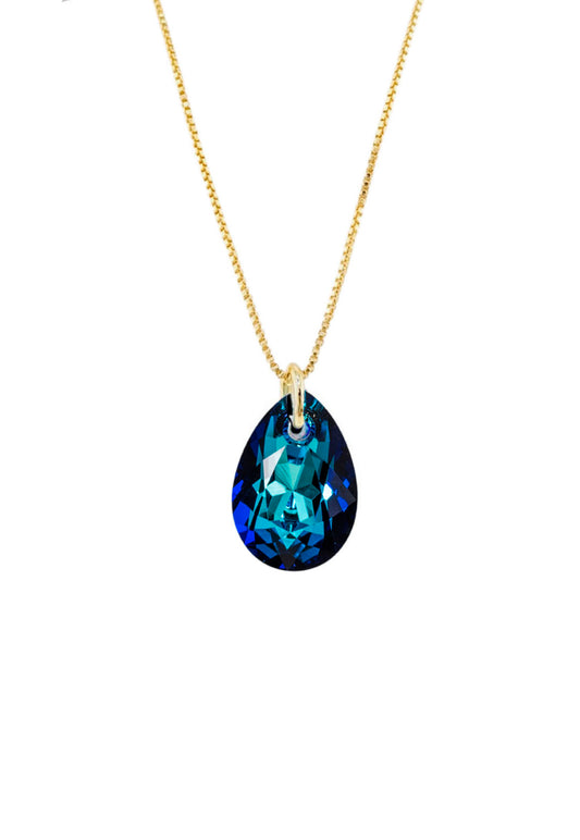 Collar Gota de Luz Gold 24K Cristal Genuino Bermuda Blue